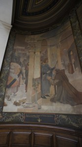 2階のギャラリーも、文系と理系パートに分かれて絵が飾られてゐる。文系部門の最初は、ルイ9世に、ソルボンヌ開校の勅諚をもらふソルボンの図。